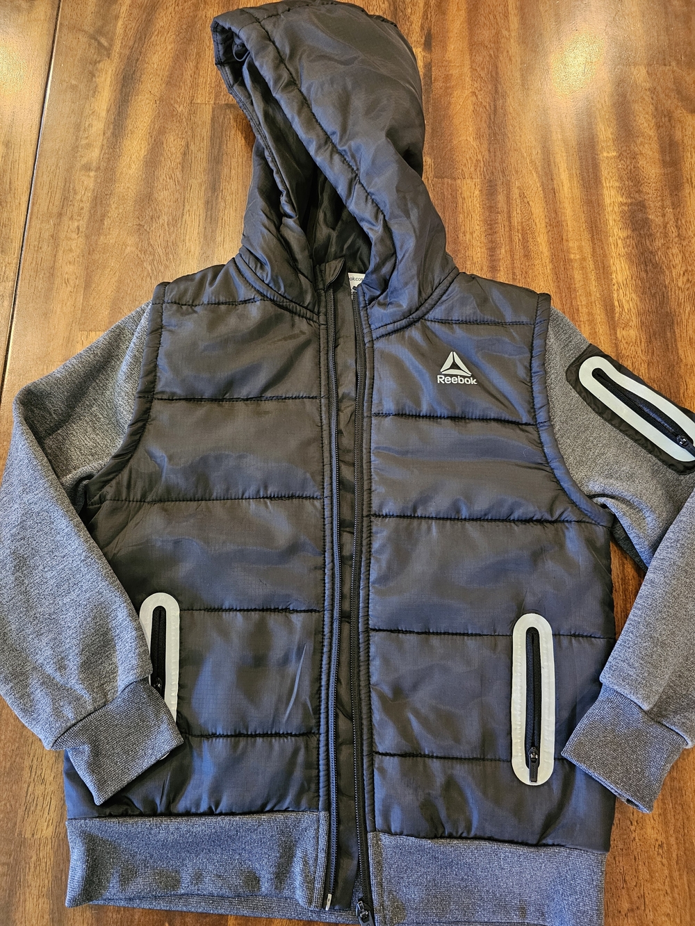 Reebok Kids' Hooded Puffer Jacket - Black & Gray